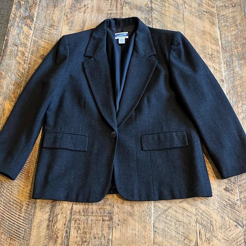 Vintage Pendleton Women  Blazer Sz 16P Wool gray academia vtg office‎ workwear